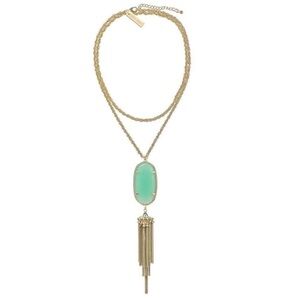 Kendra Scott Women’s Rayne Stone Pendant Chalcedony Gold Fringe Boho Necklace